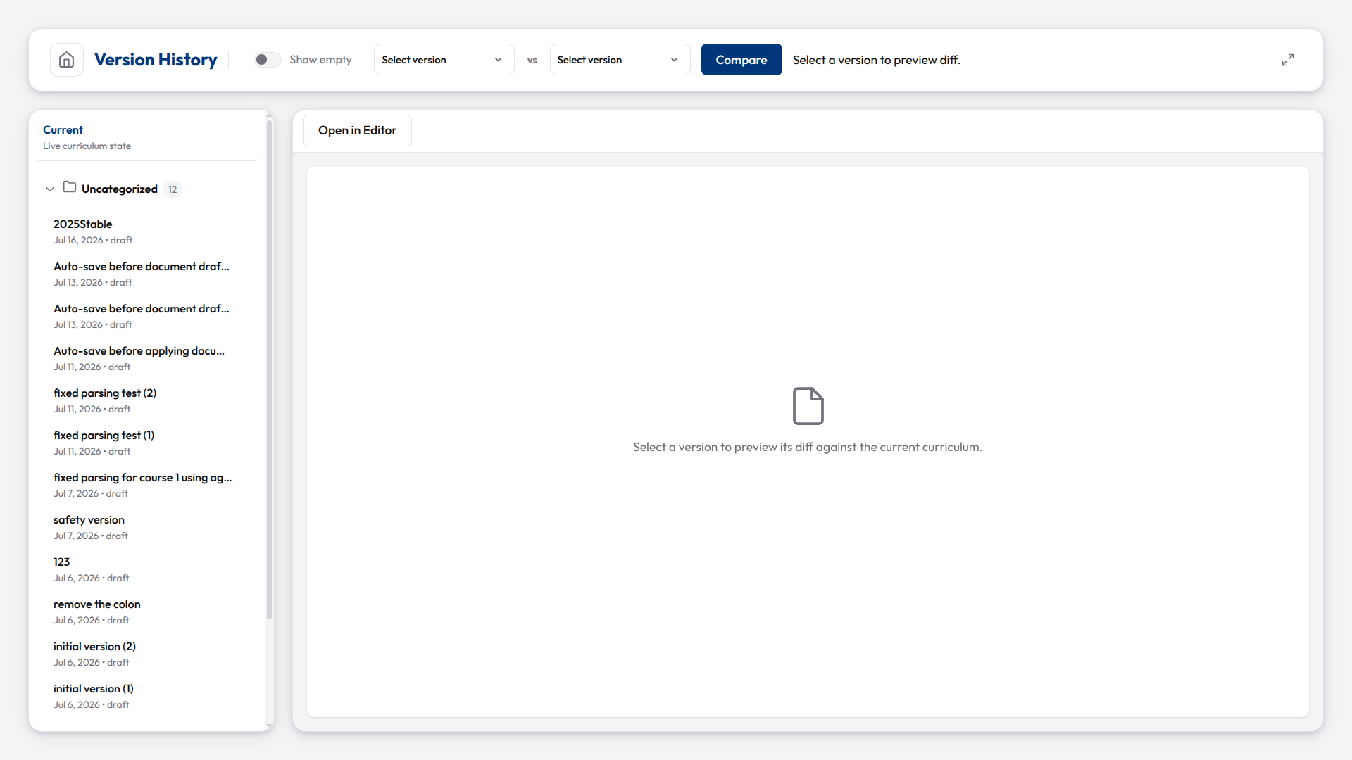 Versions Page